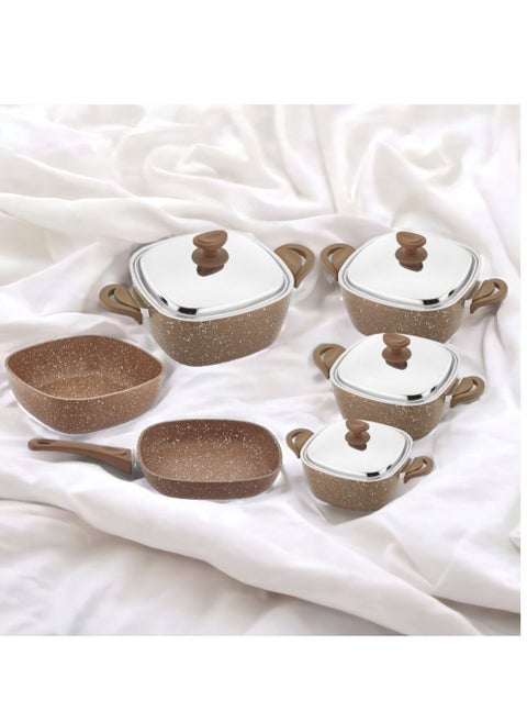 10 PCS GRANITE SQUARE COOKWARE SET -MADE IN TURKEY- BROWN COLOR