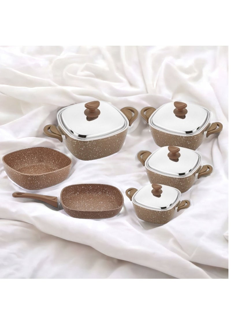 Saflon - 10 PCS GRANITE SQUARE COOKWARE SET -MADE IN TURKEY- BROWN COLOR - Image 1