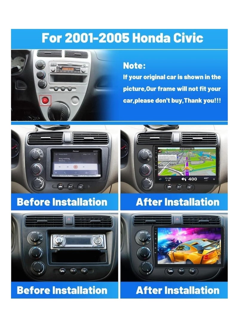 SHEZA STAR - Android Car Stereo for Honda Civic 2001 2002 2003 2004 2005 6GB RAM 128GB ROM 9 Inch Support SIM Card, Apple Carplay, MirrorLink WiFi BT, IPS Touch Screen with AHD Camera Included - Image 1