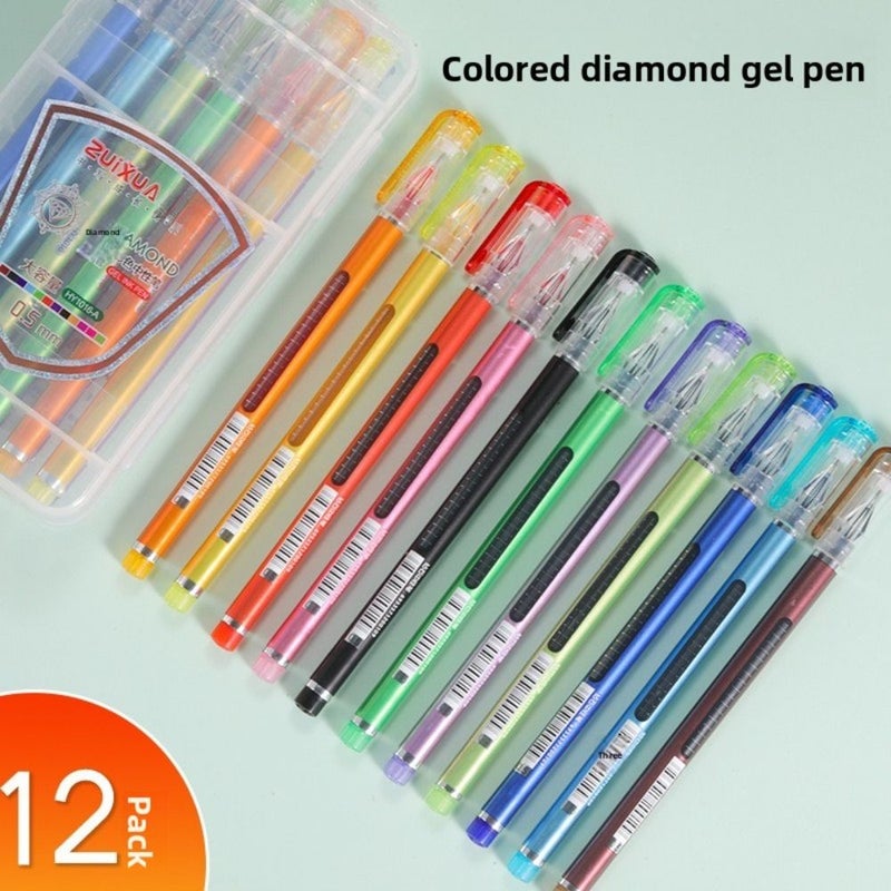 12pcs 0.5mm Diamond Tip Gel Pens Set 12 Colors for Marking Journaling Office - Image 2