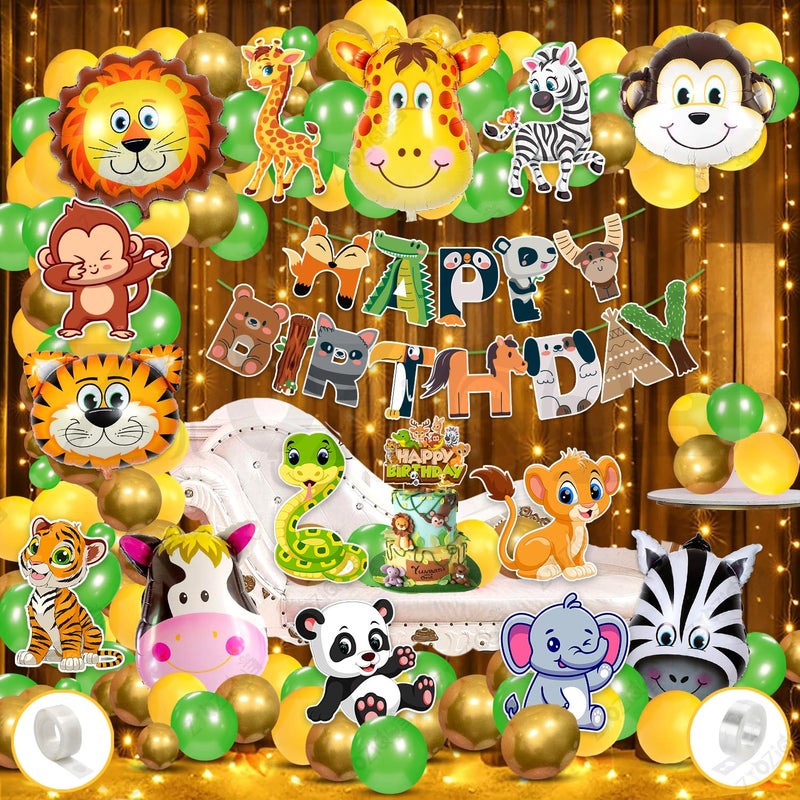 Zyozique® Jungle Safari Birthday Decorations Combo | Animal Theme Birthday Party Decorations - Safari Birthday Decorations Paper Banner, Balloons, Foil Balloons (Pack Of 69) - Image 1