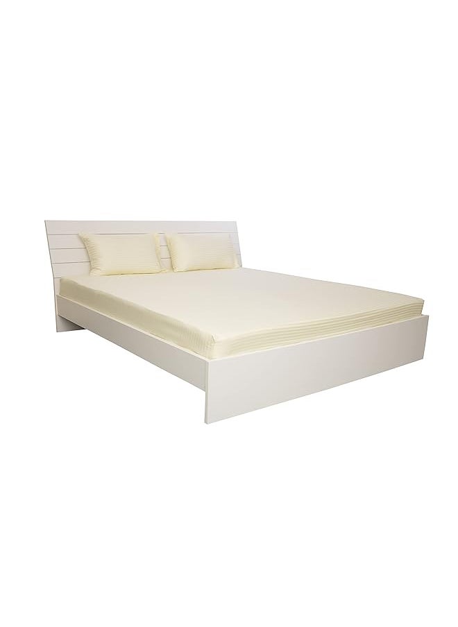Hotel Linen Klub Double Fitted Sheet 1Pc 100 Percent Cotton 250Tc Sateen 1Cm Stripe Size: 150X200+30Cm Cream  - Image 2