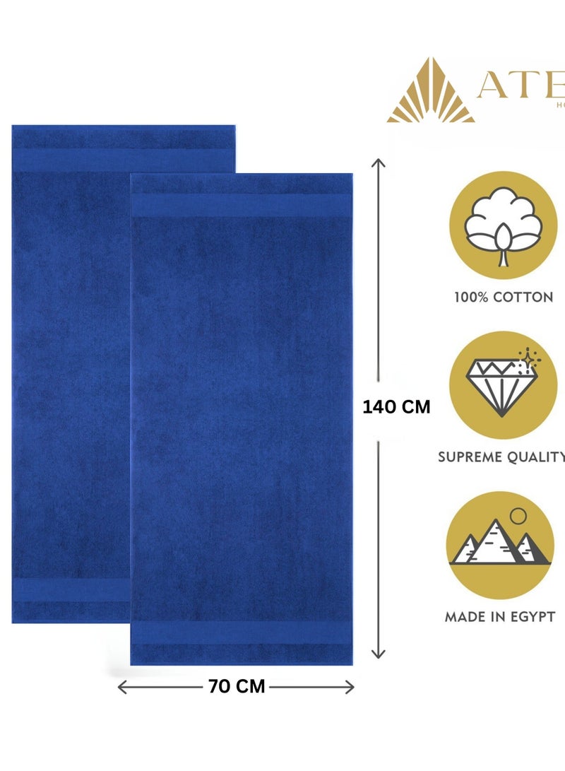 Aten Homeware ATEN Homeware Supreme Egyptian Cotton Bath Towel Set – 2 Piece Set with 2 Extra Large Bath Towels 70 x 140 cm, Ultra Soft, Highly Absorbent, OEKO-TEX Certified, Made in Egypt - (Royal Blue) - 2 PIECES - Image 3