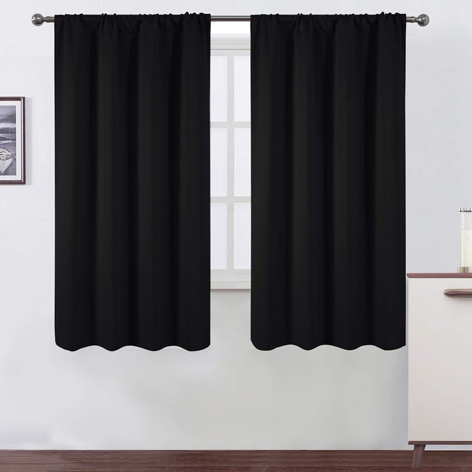 Black Blackout Curtains42 x 63 InchSet of 2 Panels Rod Pocket Room Darkening Curtains for Bedroom