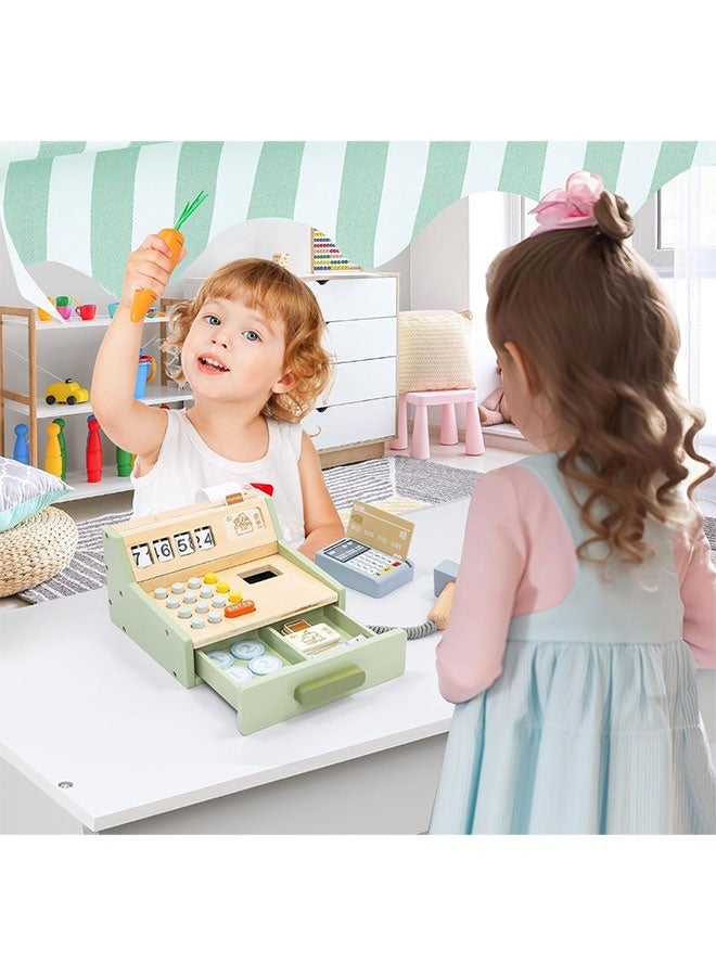 Wooden Cash Register for Kids with Scanner Accessories and Game Money, Role Play Store, Gift for Kids 3+ - Image 2