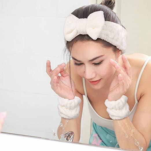 Foxelli Spa Headband And Wristband Set Face Wash Headband Makeup Skincare Headband Wrist Bands For Washing Face Hair Band For Women Girls Makeup Prevent Liquids From Spilling Your Arms Spa Headband Wrist - Image 2