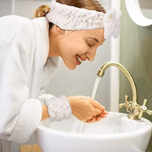 Foxelli Spa Headband And Wristband Set Face Wash Headband Makeup Skincare Headband Wrist Bands For Washing Face Hair Band For Women Girls Makeup Prevent Liquids From Spilling Your Arms Spa Headband Wrist - Image 4