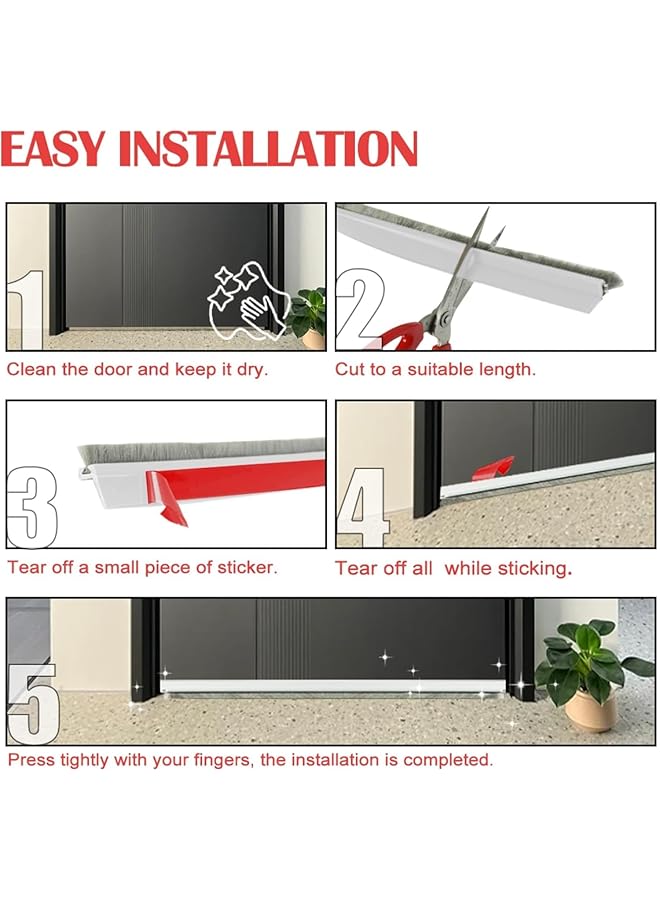 إيروريكس مانع تيار الهواء أسفل الباب لمنع تسرب الهواء وعزل الغبار والصوت، مانع تسرب أسفل الباب لمنع تسرب الغبار والصوت، مقاوم للرياح والأمطار 100 سم * 53 مم - Image 2
