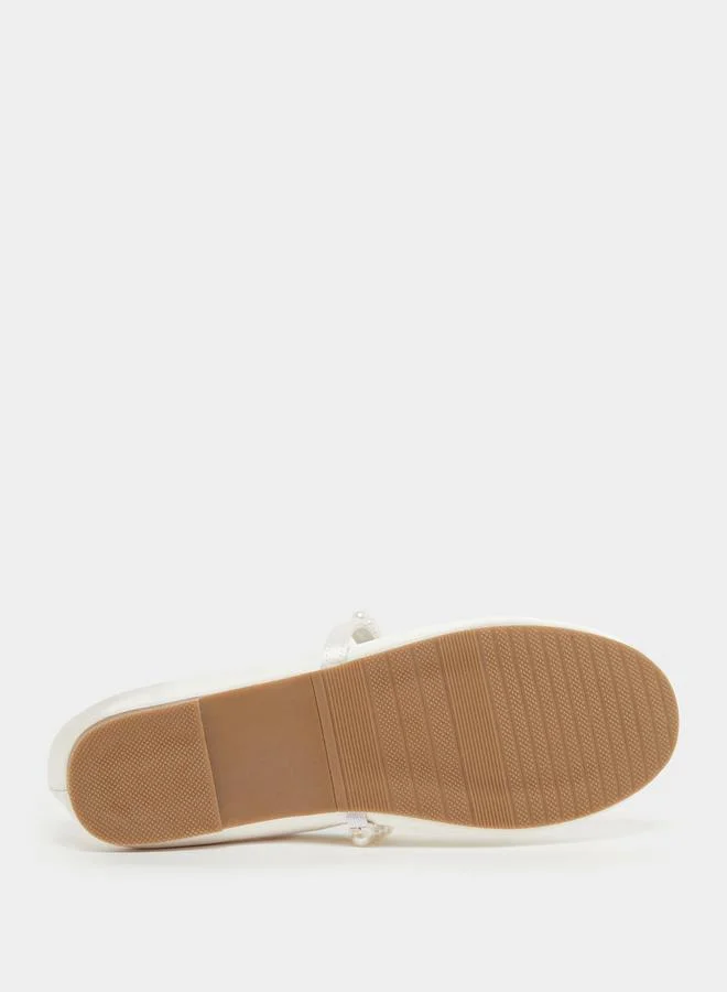 Styli Faux Pearl Embellished Strap Ballerina Shoes