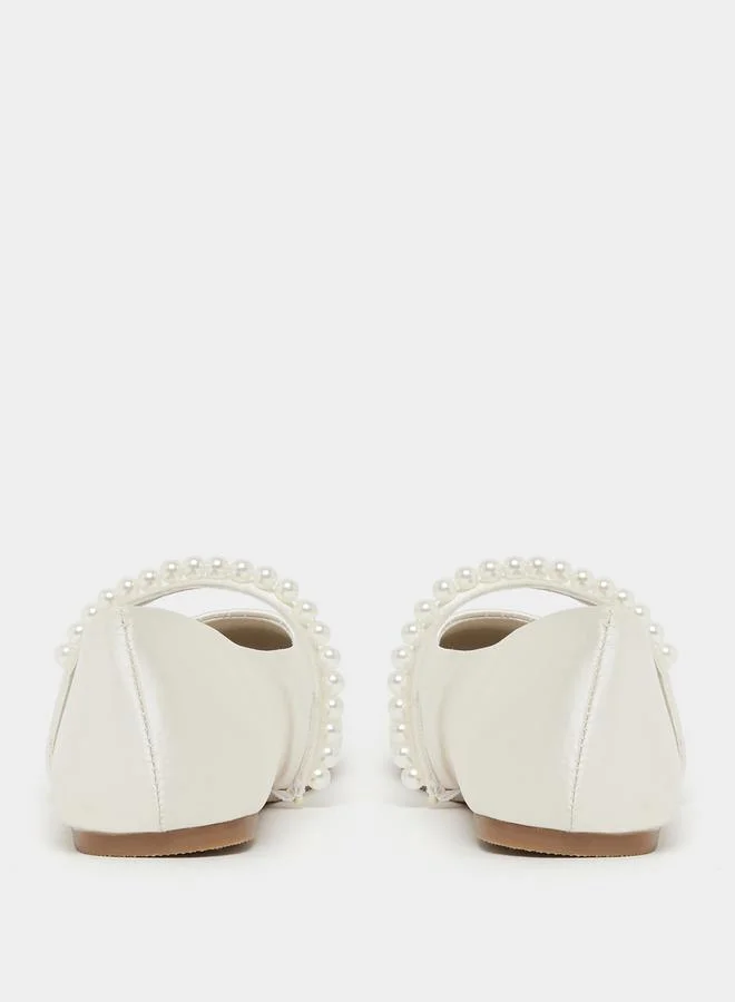 Styli Faux Pearl Embellished Strap Ballerina Shoes