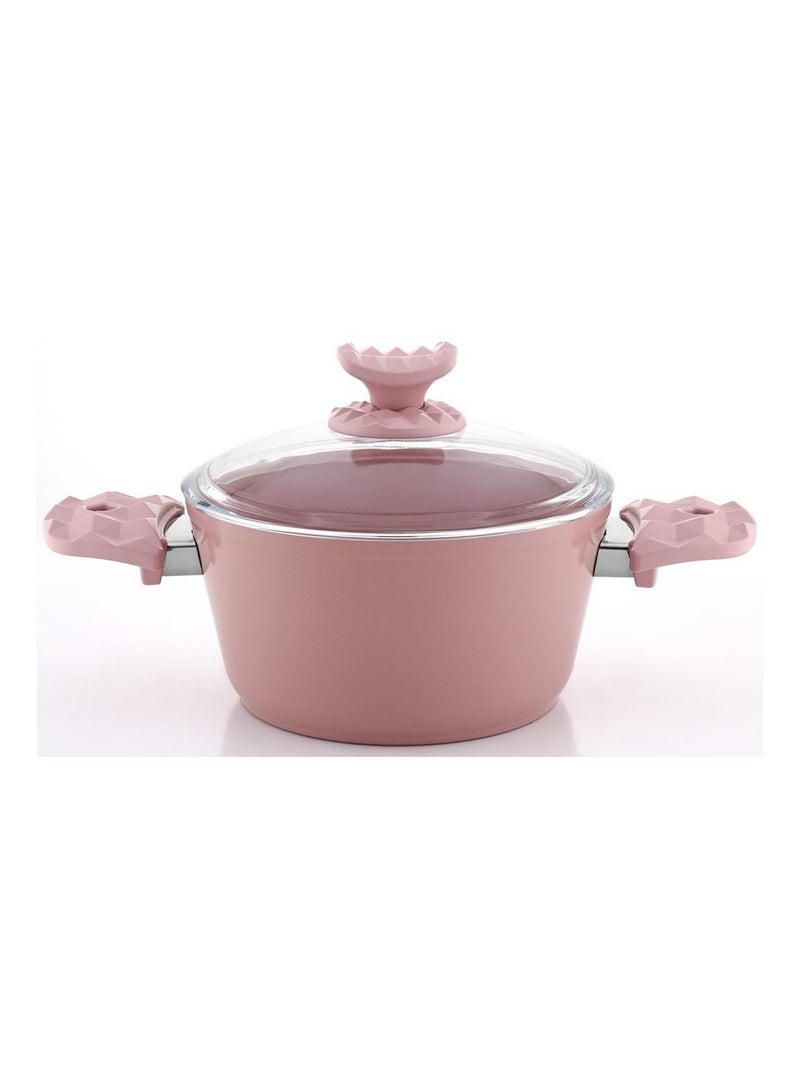Homemaker Hella Ceramic Non-Stick Surface Casserole - 30cm - Tempered Glass Lid - PFOA Free - Pink