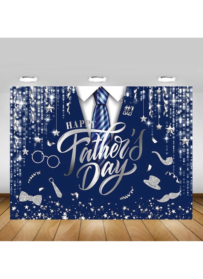 Mocsicka Happy Father's Day Bakcdrop Best Dad Happy Dads Day Theme Party Decoration Gold and Black Father's Day Family Events Party Banner (Navy Silver, 7x5ft(82x60 inch))  - Image 5