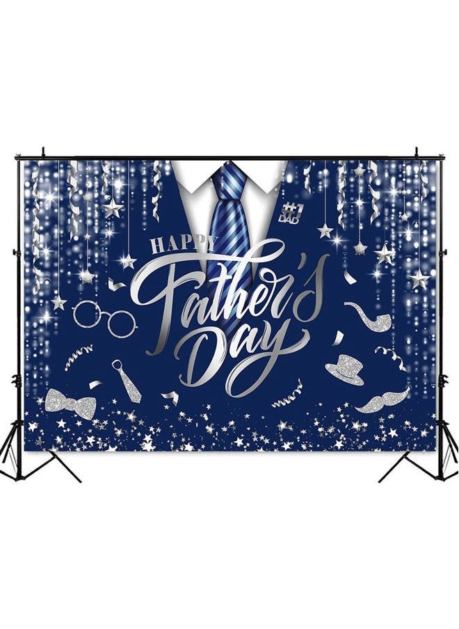 Mocsicka Happy Father's Day Bakcdrop Best Dad Happy Dads Day Theme Party Decoration Gold and Black Father's Day Family Events Party Banner (Navy Silver, 7x5ft(82x60 inch))  - Image 2