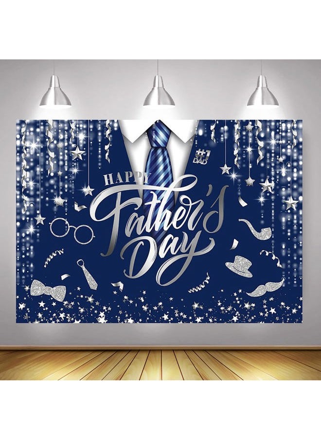 Mocsicka Happy Father's Day Bakcdrop Best Dad Happy Dads Day Theme Party Decoration Gold and Black Father's Day Family Events Party Banner (Navy Silver, 7x5ft(82x60 inch))  - Image 4