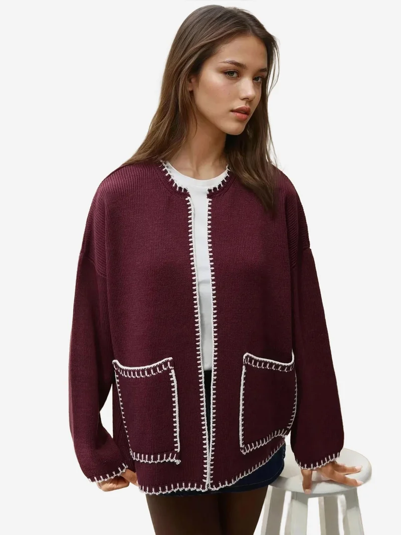 HICCUP Stitch Detailed Long Knit Cardigan