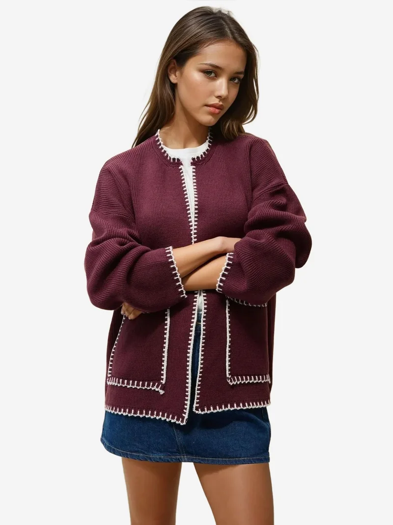 HICCUP Stitch Detailed Long Knit Cardigan