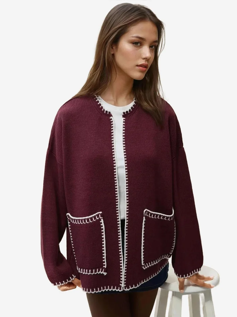 HICCUP Stitch Detailed Long Knit Cardigan