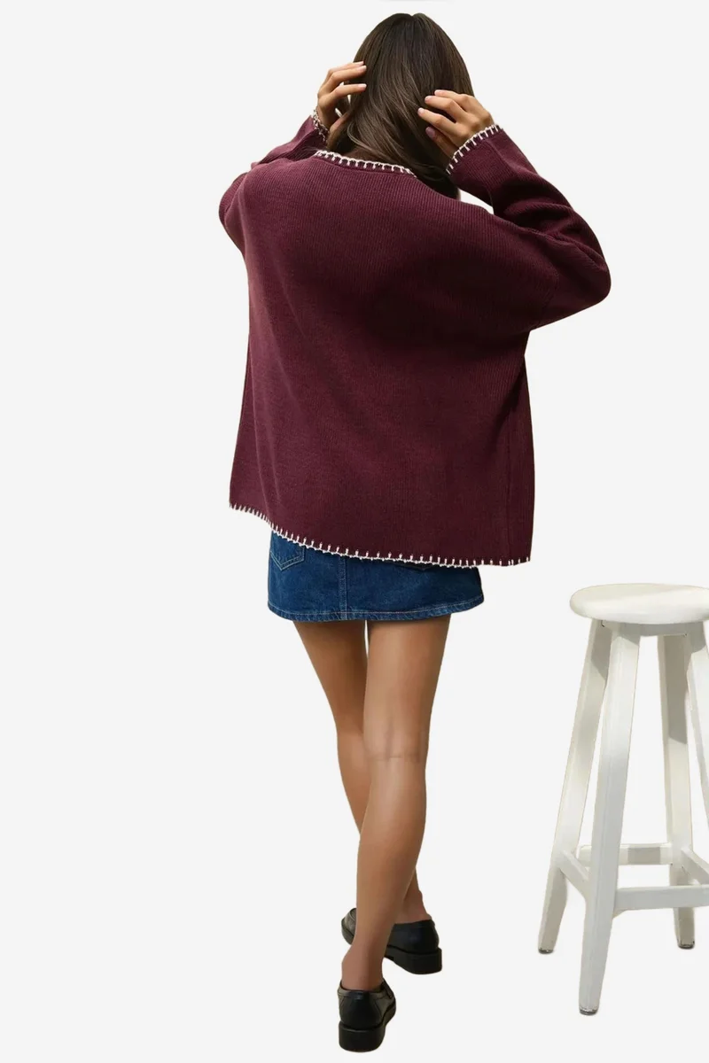 Hiccup Mocha Brown Stitch Detailed Long Knit Cardigan for Women | Best Price UAE