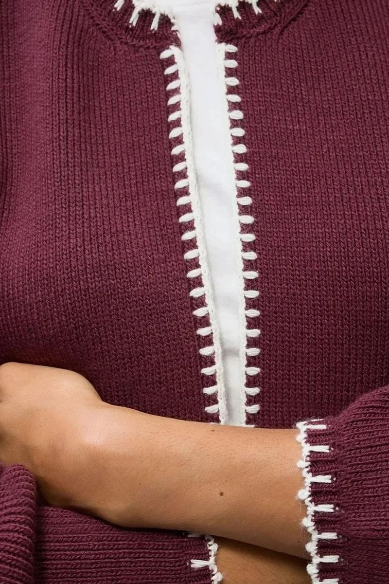 Hiccup Mocha Brown Stitch Detailed Long Knit Cardigan for Women | Best Price UAE
