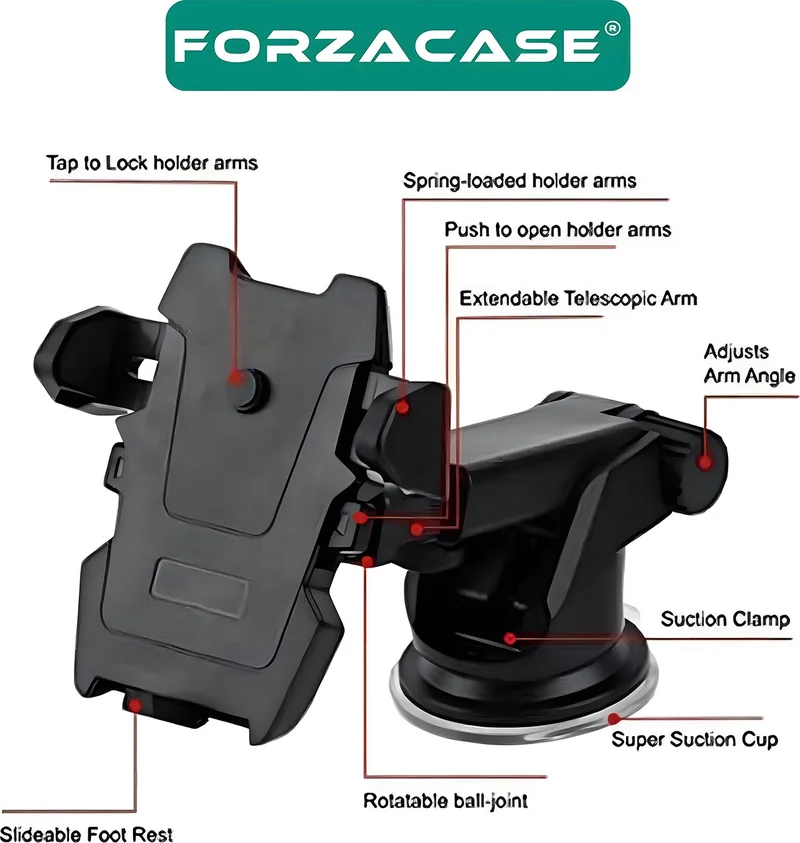 فورزاكاس 360 ​​Degree Rotating In-Car Glove Box and Glass Suction Cup Phone Holder - FC643