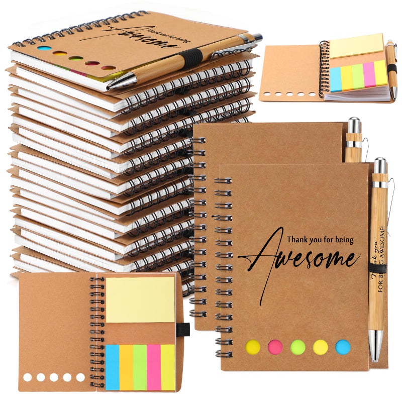 Chuangdi 20 Sets Employee Appreciation Gifts Bulk Inspirational Spiral Notebook with Sticky Note Motivational Pen for Team Staff Teacher Student Volunteer Coworker Nurse Kraft
