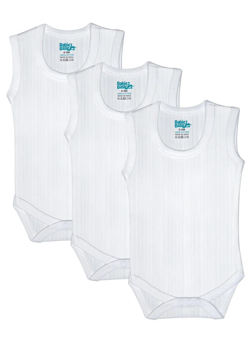 Babies Basic BabiesBasic Super Combed Cotton, Sleeveless Printed Bodysuit, for New Born to 24months. Set of 3, White