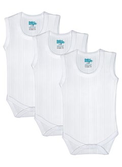 Babies Basic BabiesBasic Super Combed Cotton, Sleeveless Printed Bodysuit, for New Born to 24months. Set of 3, White  - Image 1