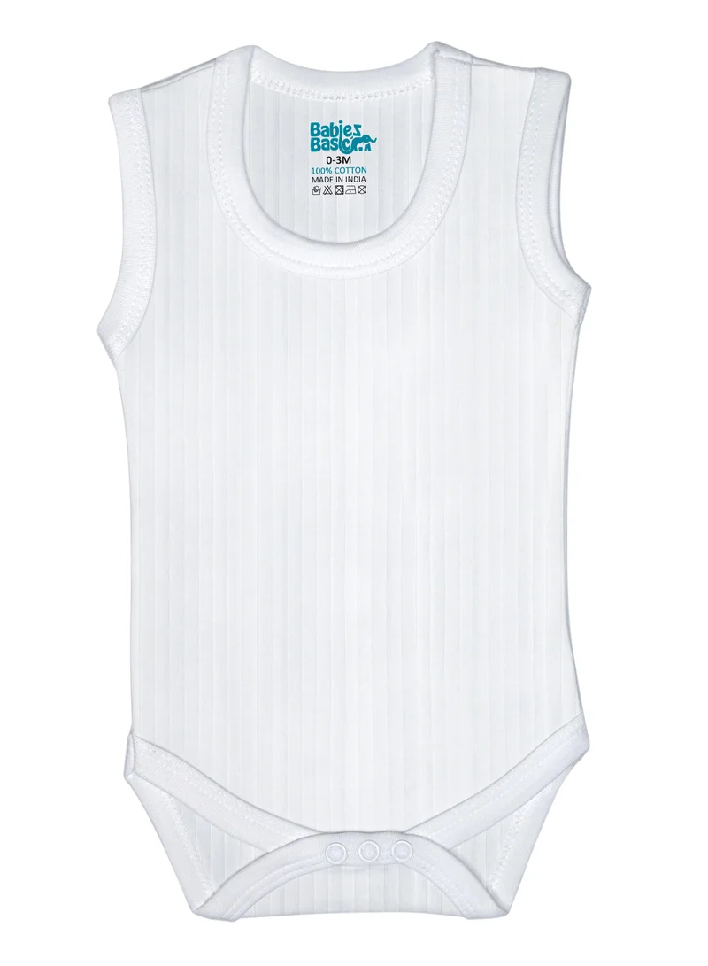 Babies Basic BabiesBasic Super Combed Cotton, Sleeveless Printed Bodysuit, for New Born to 24months. Set of 3, White