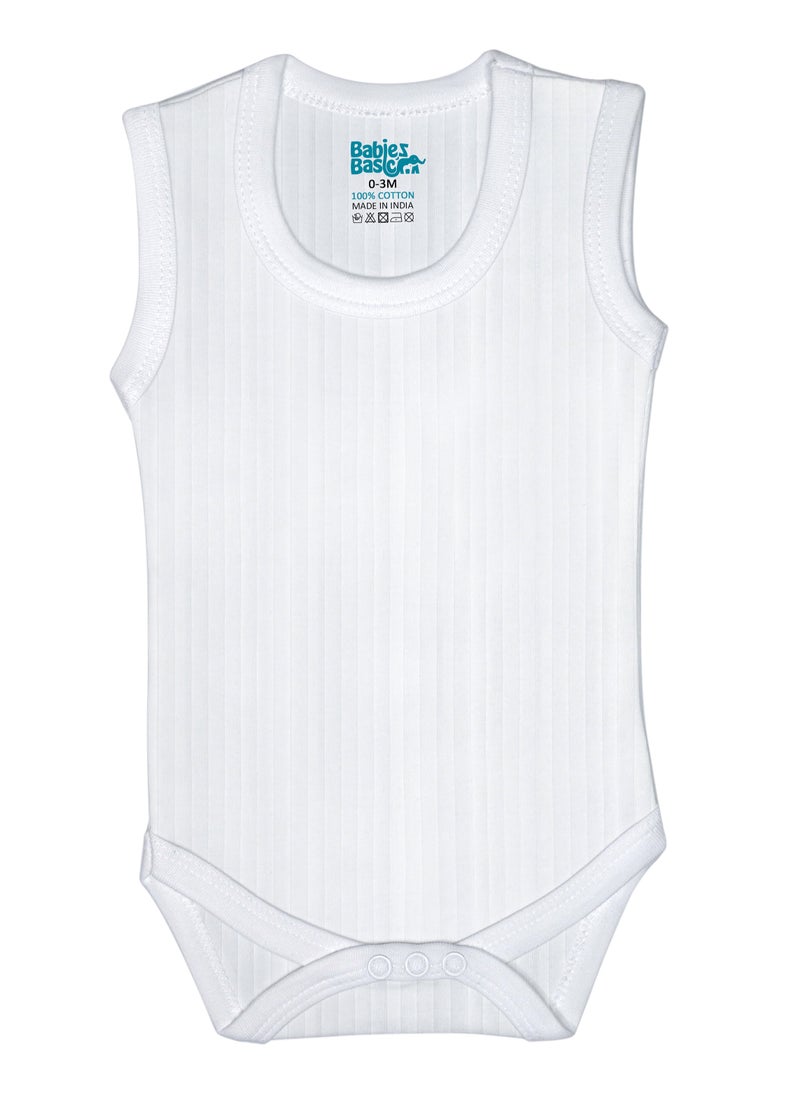 Babies Basic - BabiesBasic Super Combed Cotton, Sleeveless Printed Bodysuit, for New Born to 24months. Set of 3, White - Image 1