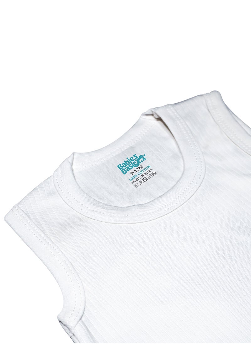 Babies Basic - BabiesBasic Super Combed Cotton, Sleeveless Printed Bodysuit, for New Born to 24months. Set of 3, White - Image 1