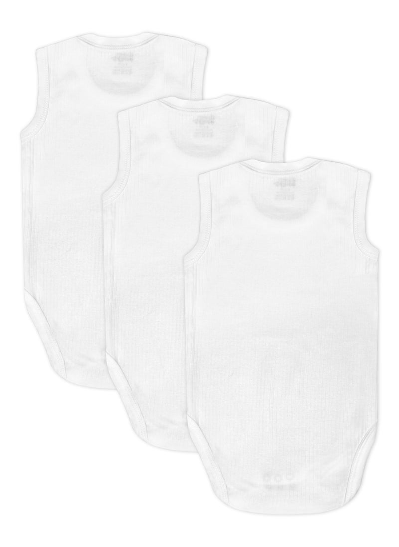 Babies Basic - BabiesBasic Super Combed Cotton, Sleeveless Printed Bodysuit, for New Born to 24months. Set of 3, White - Image 1