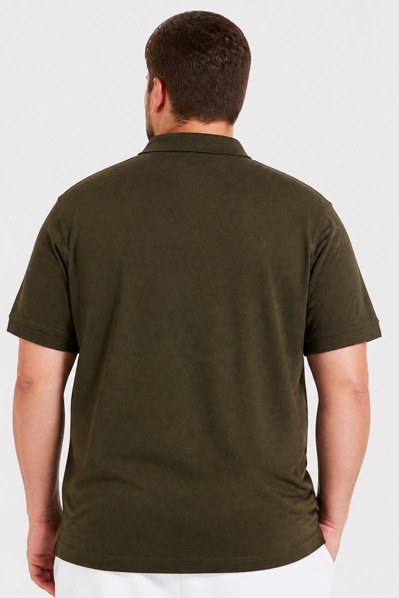 Ellesse Men Regular Fit Solid Short Sleeve Polo Shirt, Olive - Image 4