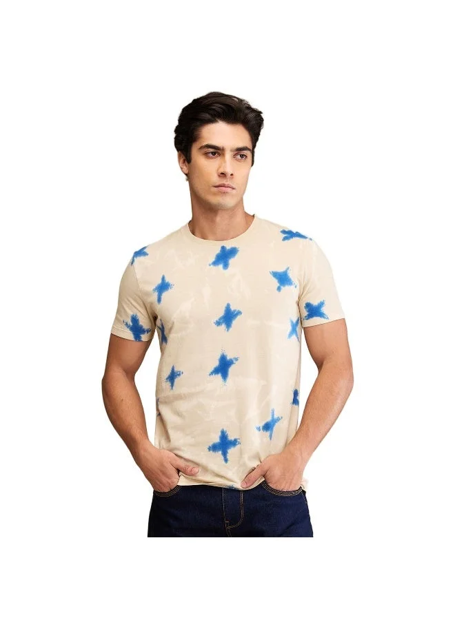 بيينغ هيومان Mens Oat Milk Round Neck Short Sleeve T-Shirt