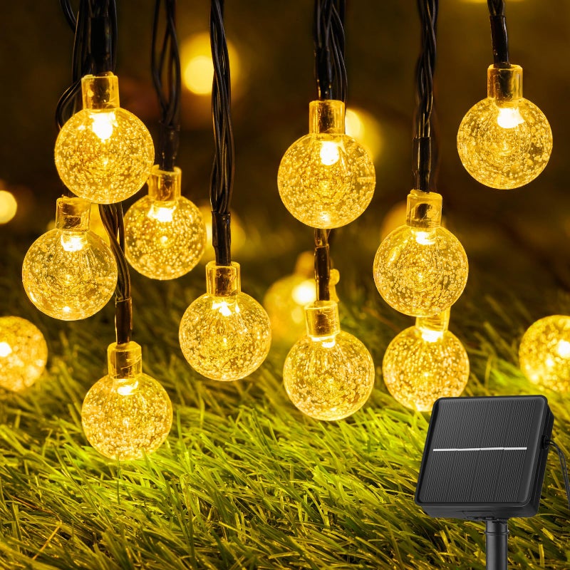 Solar String Lights Outdoor 60 LED 36FT with 8 Lighting Modes Waterproof Solar Powered Crystal Globe Patio Lights for Garden Yard Porch Wedding Party Decor Warm White