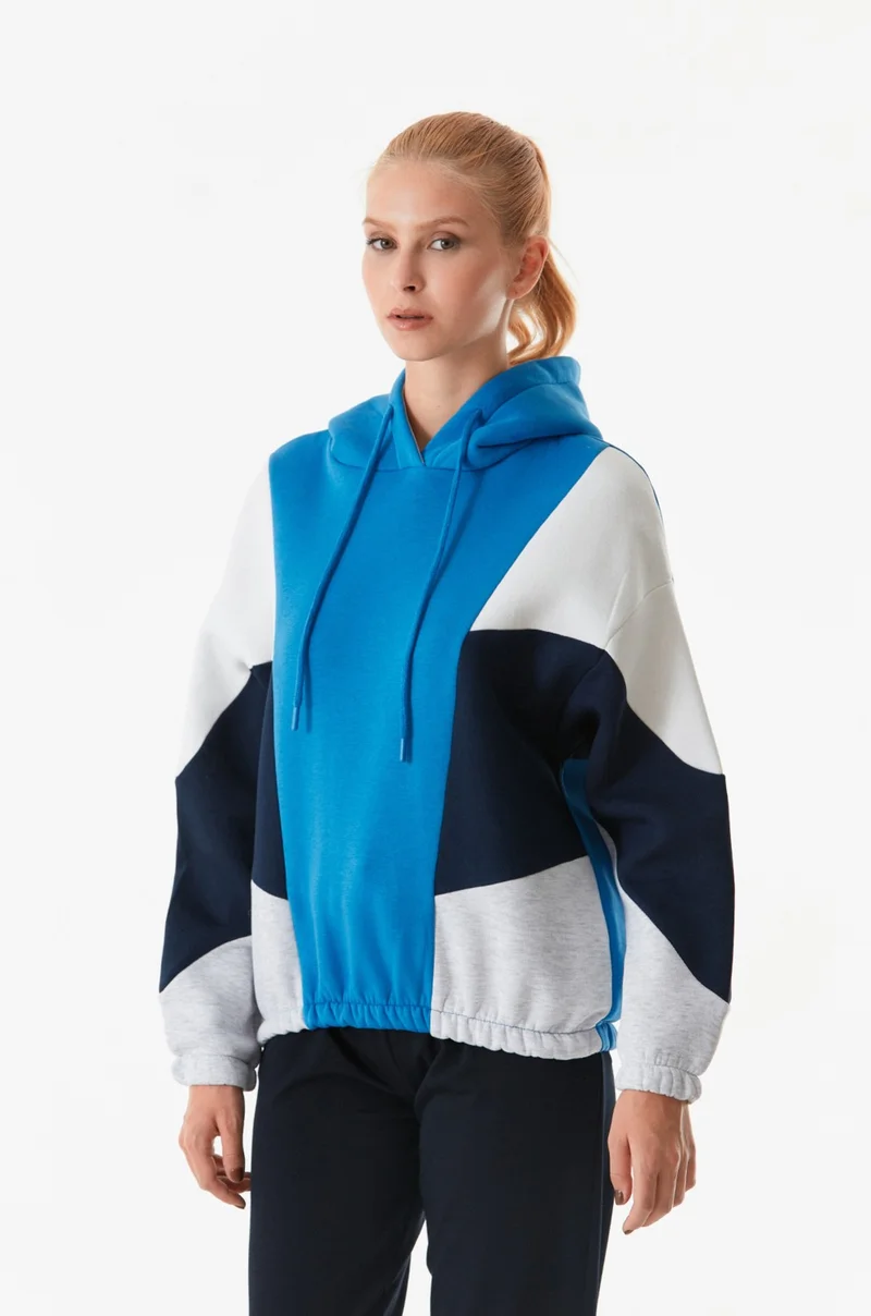 فولامودا Color Block Elastic Waist Hooded Sweatshirt