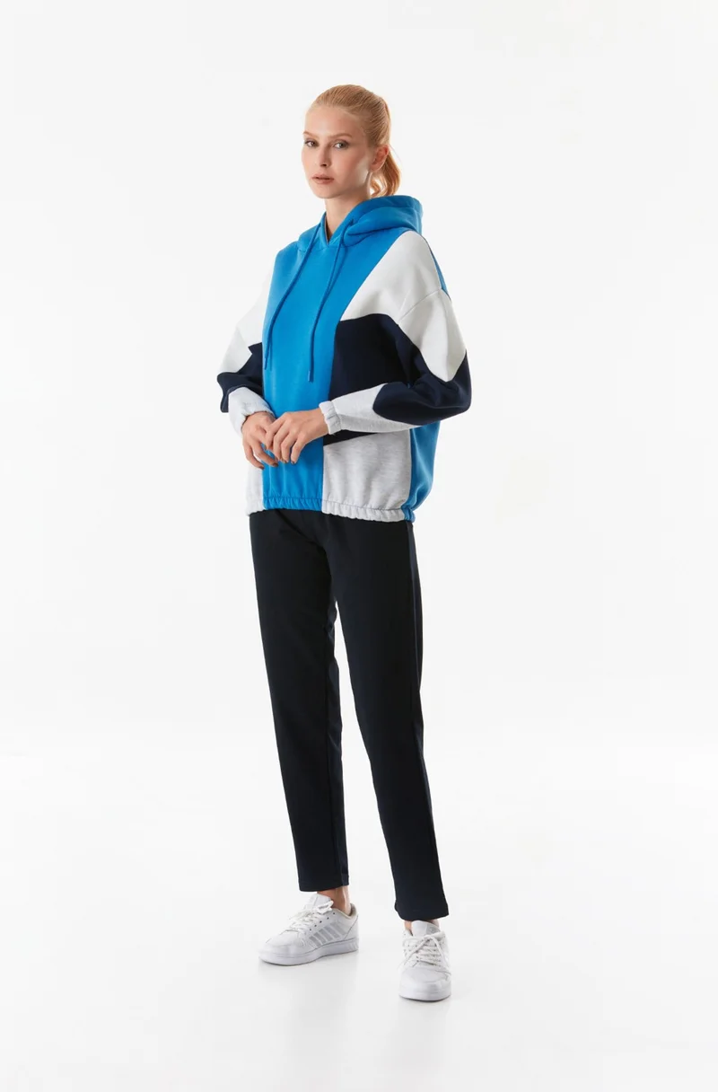 فولامودا Color Block Elastic Waist Hooded Sweatshirt