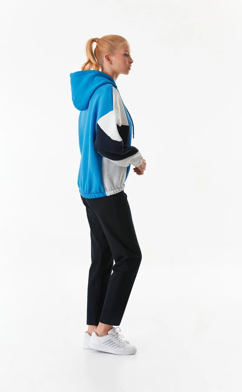 فولامودا Color Block Elastic Waist Hooded Sweatshirt