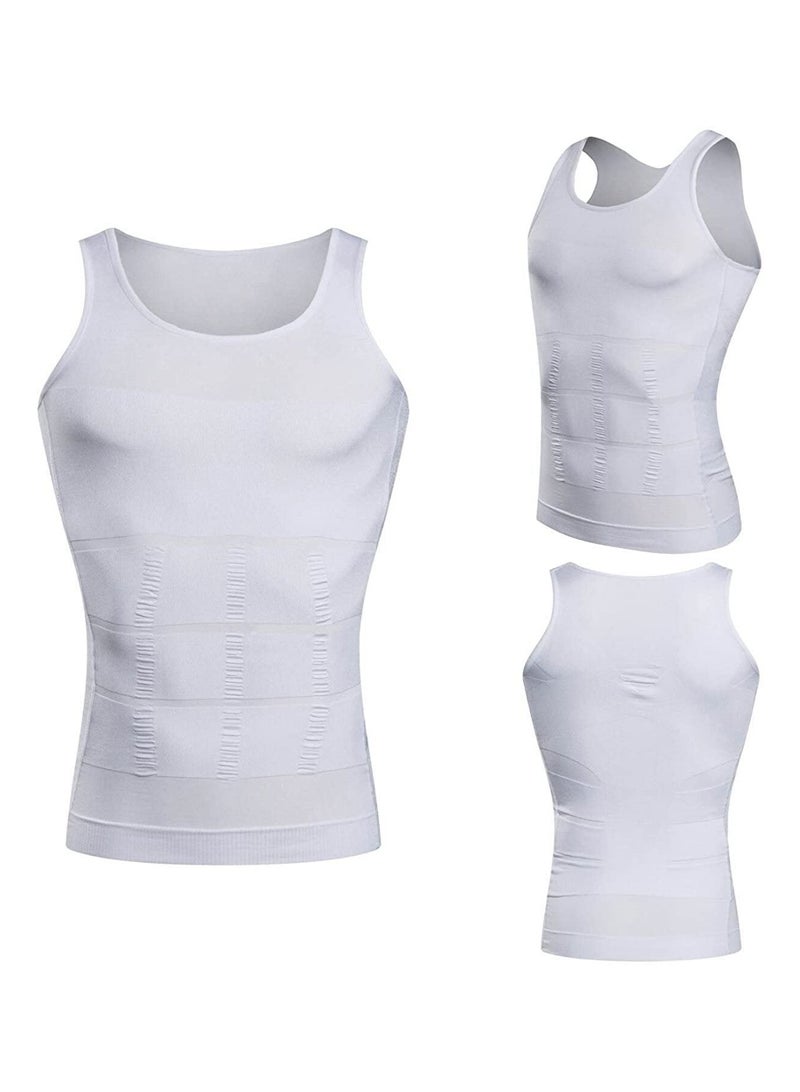 أفضل ذروة صدرية تنحيف الجسم للرجال - قطعتان، صدرية تنحيف البطن والصدر ضيقة باللون الأبيض، ضغط الصدر للرجال، صدرية تنحيف الجسم بدون أكمام لتصحيح الوضعية، تحكم في البطن وتنحيف الخصر مع قمم شبكية ضاغطة للرجال - Image 5