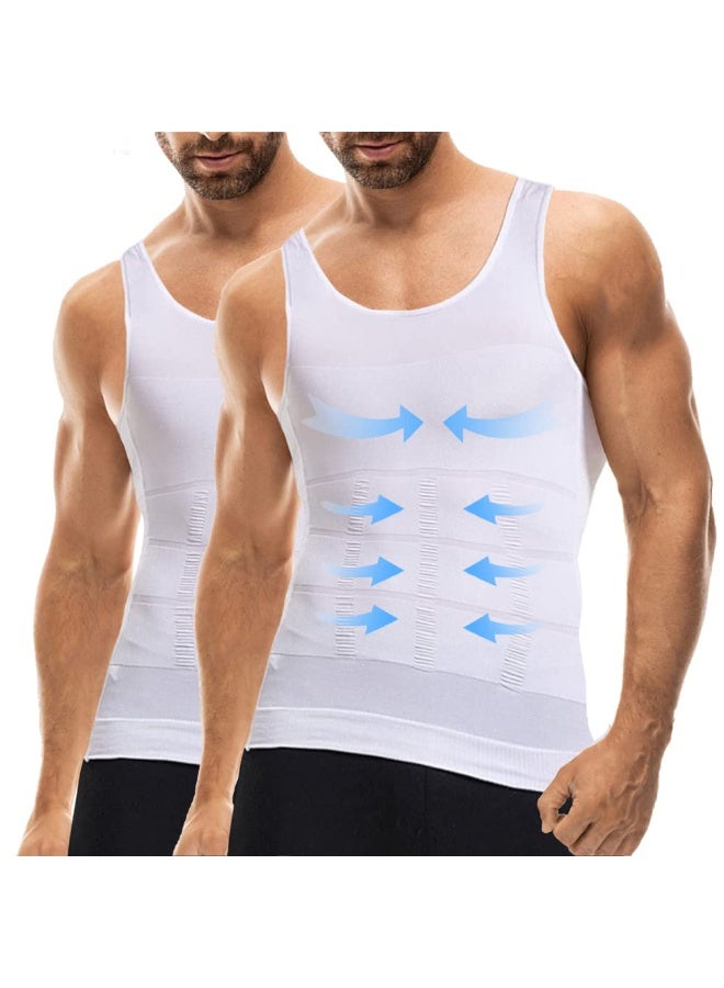 أفضل ذروة صدرية تنحيف الجسم للرجال - قطعتان، صدرية تنحيف البطن والصدر ضيقة باللون الأبيض، ضغط الصدر للرجال، صدرية تنحيف الجسم بدون أكمام لتصحيح الوضعية، تحكم في البطن وتنحيف الخصر مع قمم شبكية ضاغطة للرجال - Image 3