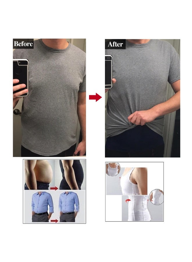 أفضل ذروة صدرية تنحيف الجسم للرجال - قطعتان، صدرية تنحيف البطن والصدر ضيقة باللون الأبيض، ضغط الصدر للرجال، صدرية تنحيف الجسم بدون أكمام لتصحيح الوضعية، تحكم في البطن وتنحيف الخصر مع قمم شبكية ضاغطة للرجال - Image 4