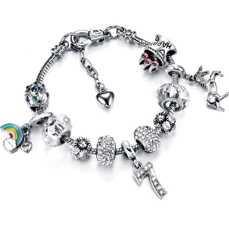 Zhanmai Birthday Gift for Women Unicorn Charm Bracelet with Card Box 1st 2nd 3rd 4th 5th 6th 7th 8th 9th 10th 11th 12th 13th 14th 15th 16th 17th 18th 19th 20th 21st 30th 40th 50th 60th 70th 80th(7th) - Image 3