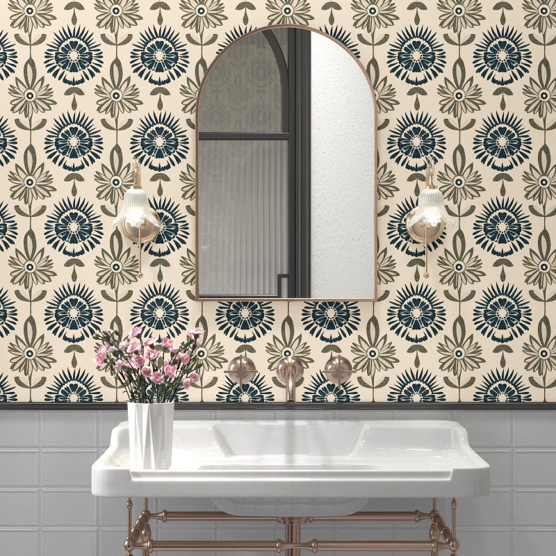 BOKEBEVE Extra Long Floral Contact Paper,Boho Wallpaper Peel and Stick,Removable Damask Wall Paper for Cabinet Walls Renter Friendly Beige 17.5 x 393.5In - Image 2