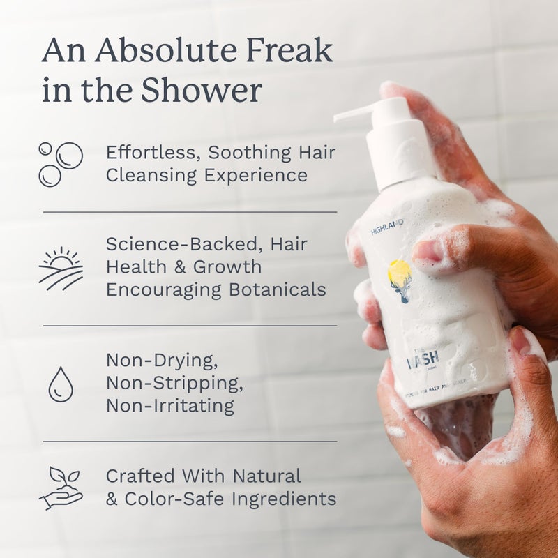 Highland: The Wash. Your new hair and scalp optimized shampoo alternative. Hydrating, balancing, nourishing & strengthening. Crafted with botanical ingredients. - Image 2