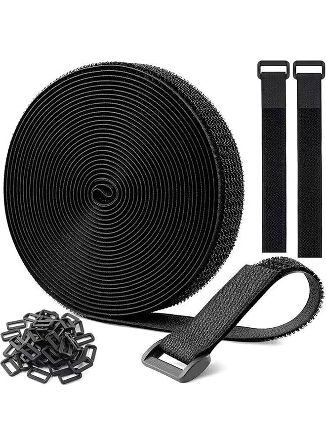 erorex Velcro Cable Ties 10M Free Cut Cable Tidy Management Heavy Duty Adjustable Velcro Cable Straps With 50 Buckles Hook And Loop Securing Strap Reusable Wire Ties Cable Organiser - Image 1