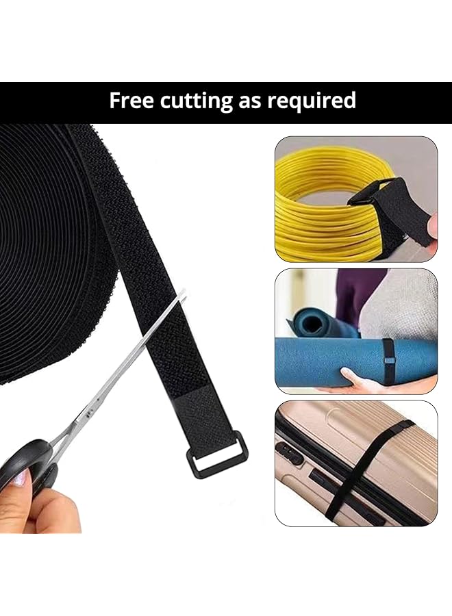 erorex Velcro Cable Ties 10M Free Cut Cable Tidy Management Heavy Duty Adjustable Velcro Cable Straps With 50 Buckles Hook And Loop Securing Strap Reusable Wire Ties Cable Organiser - Image 3