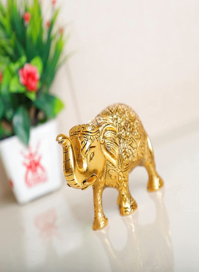 SOLINO Metal Elephant Trunk Up Showpiece Decorative Items Figurine for Home Decoration Gold Plated Statue Home/Office Table Living Room Decor.Pack of 2 pcs Set - Image 5
