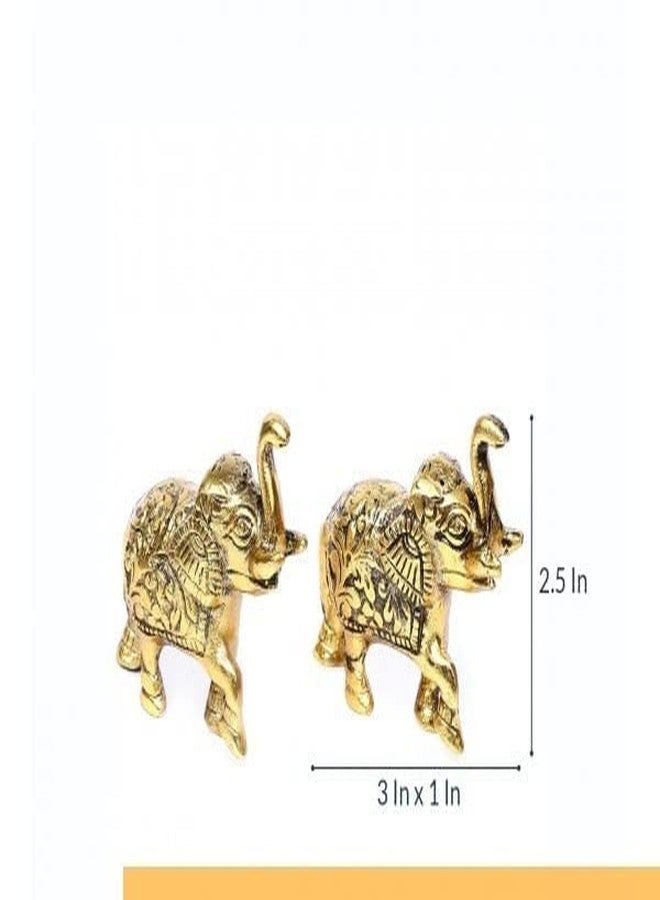 SOLINO Metal Elephant Trunk Up Showpiece Decorative Items Figurine for Home Decoration Gold Plated Statue Home/Office Table Living Room Decor.Pack of 2 pcs Set - Image 3