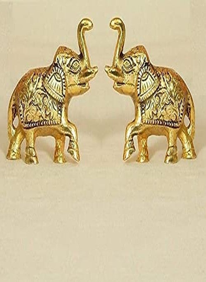 SOLINO Metal Elephant Trunk Up Showpiece Decorative Items Figurine for Home Decoration Gold Plated Statue Home/Office Table Living Room Decor.Pack of 2 pcs Set - Image 4