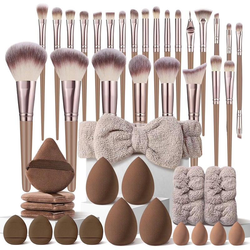 HGHDBT 44Pcs Brown Makeup Brushes Set Professional Makeup Kit Multifunctional Makeup Tool Set with Facial Makeup Accessories Foundation Makeup Brush Kit Eye and Face Make up Brushes Tools - Image 2