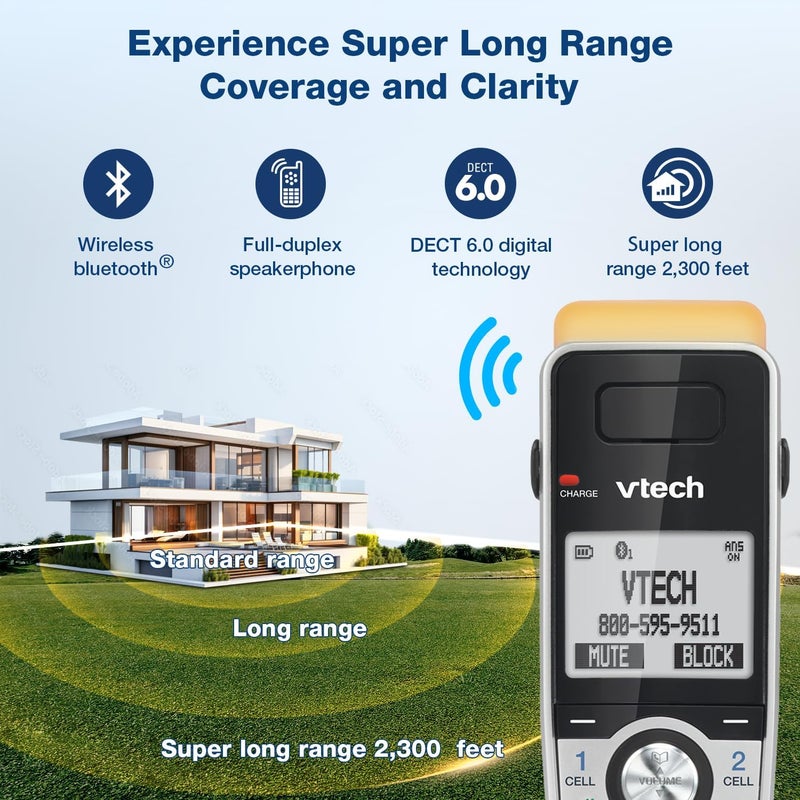 VTech IS8151-3 Super Long Range 3 Handset DECT 6.0 Cordless Phone with Answering Machine - Image 2